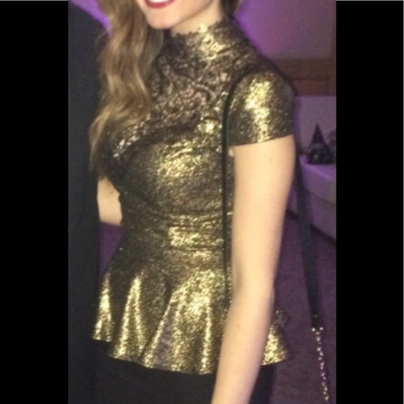 Peplum Gold and Black Shirt - Picture 2 of 6